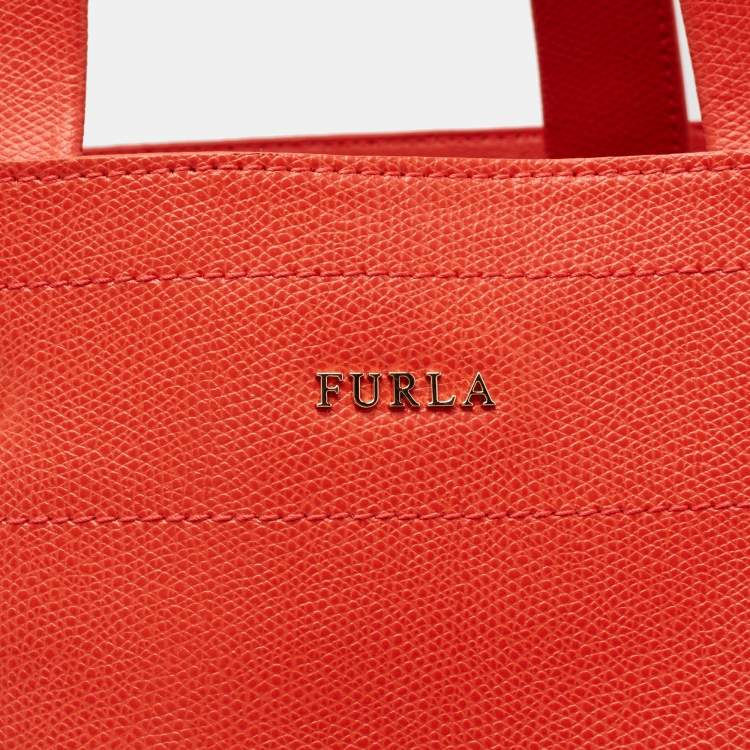 Pre Owned Furla Orange Leather Tote