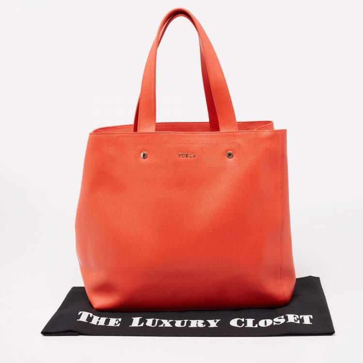Pre Owned Furla Orange Leather Tote