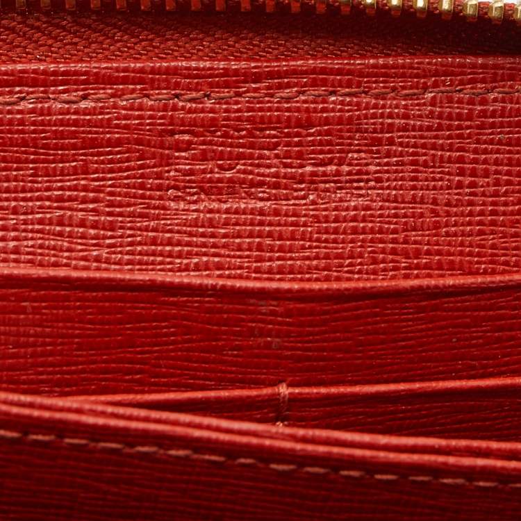 Pre Owned Furla Orange Leather Zip Around Wallet