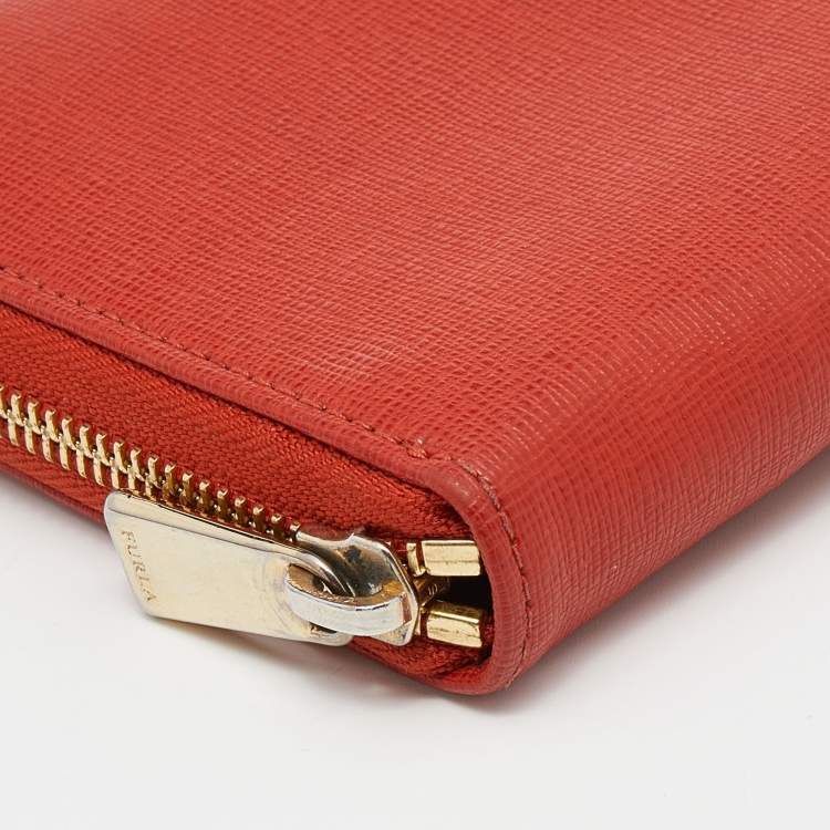 Pre Owned Furla Orange Leather Zip Around Wallet