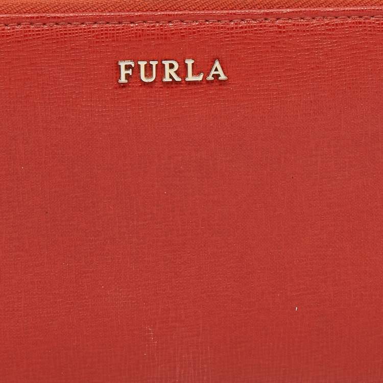 Pre Owned Furla Orange Leather Zip Around Wallet
