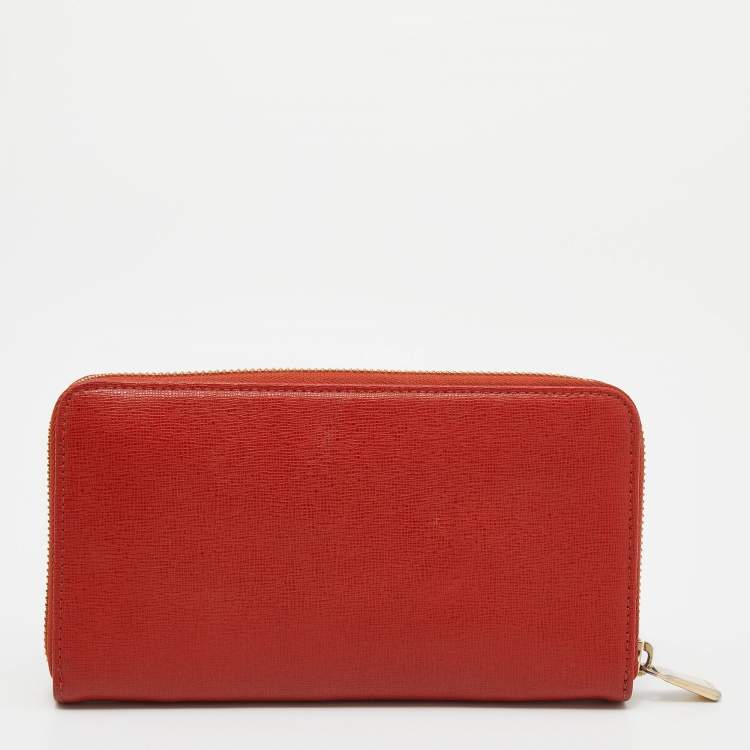 Pre Owned Furla Orange Leather Zip Around Wallet