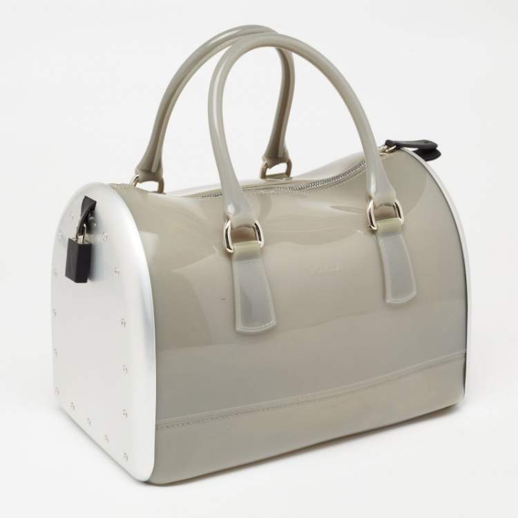 Pre Owned Furla Grey/Silver Rubber And Aluminum Medium Candy Satchel