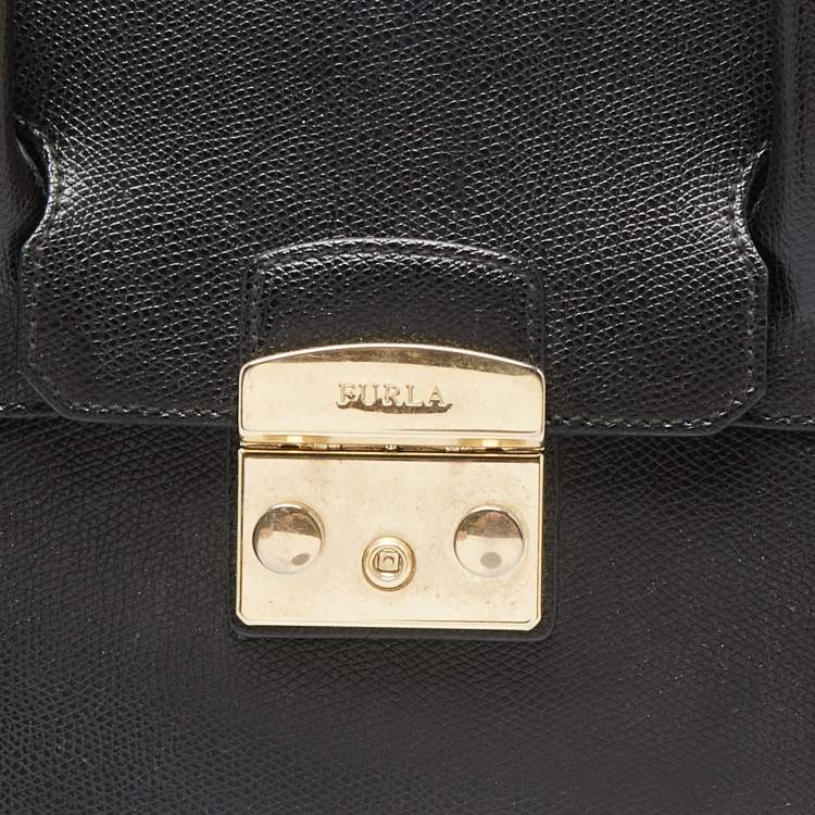 Pre Owned Furla Black Leather Metropolis Tote
