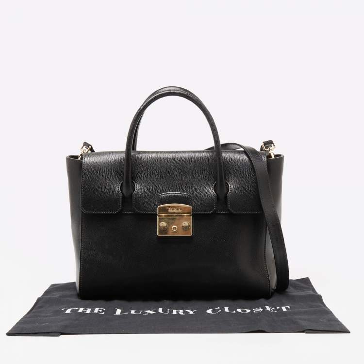 Pre Owned Furla Black Leather Metropolis Tote