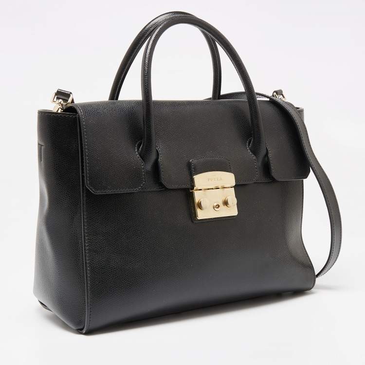 Pre Owned Furla Black Leather Metropolis Tote