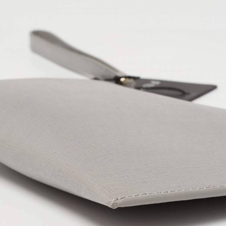 Pre Owned Furla Grey Leather Zip Slim Wristlet Pouch 