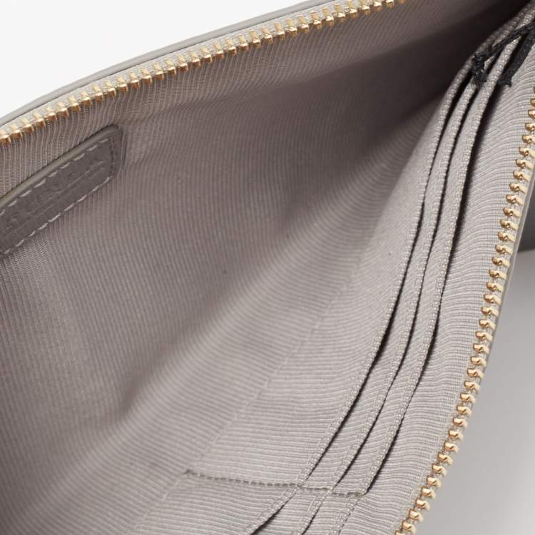 Pre Owned Furla Grey Leather Zip Slim Wristlet Pouch 