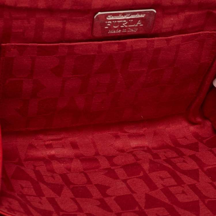 Pre Owned Furla Red Leather Bow Clutch