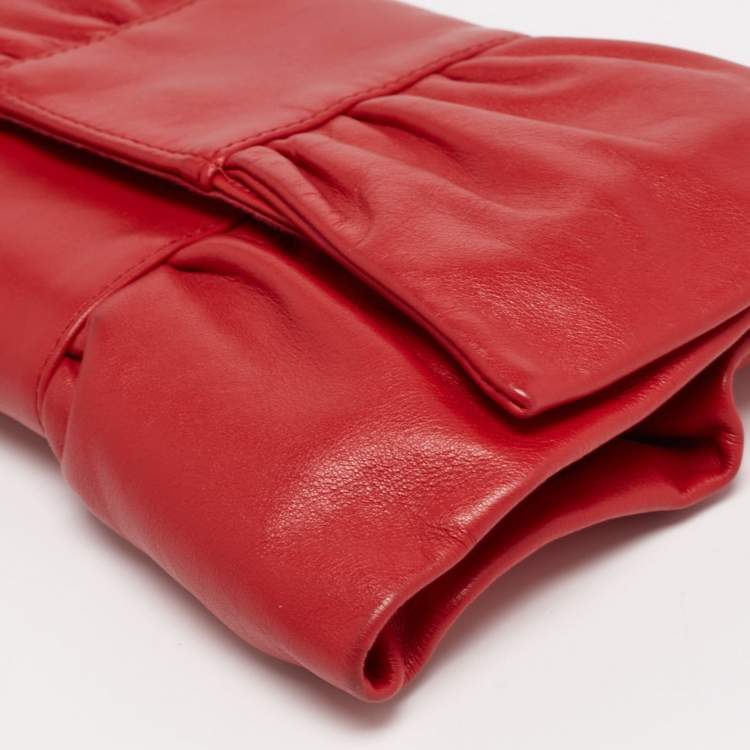 Pre Owned Furla Red Leather Bow Clutch