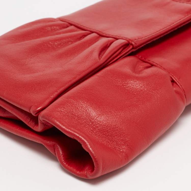 Pre Owned Furla Red Leather Bow Clutch
