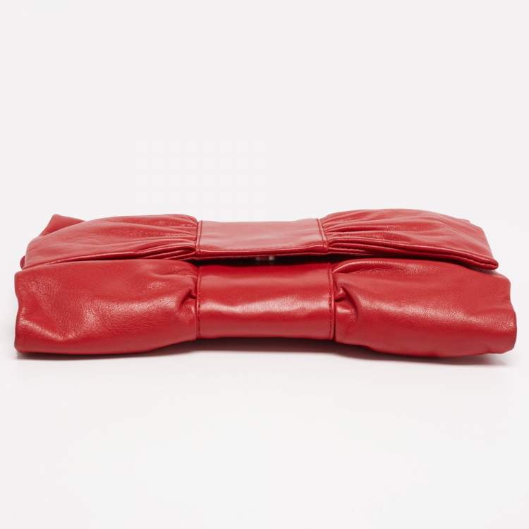 Pre Owned Furla Red Leather Bow Clutch