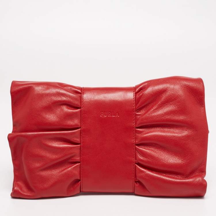 Pre Owned Furla Red Leather Bow Clutch