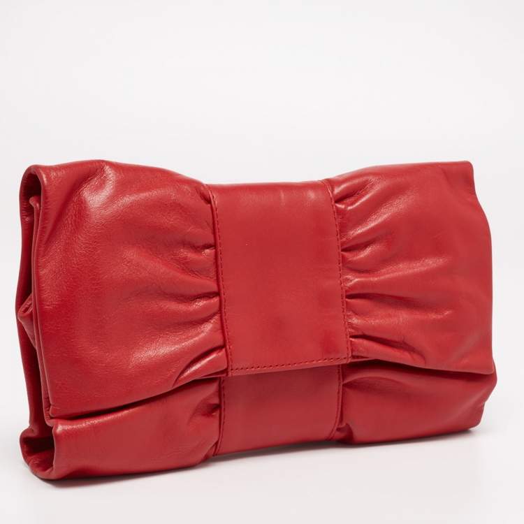 Pre Owned Furla Red Leather Bow Clutch