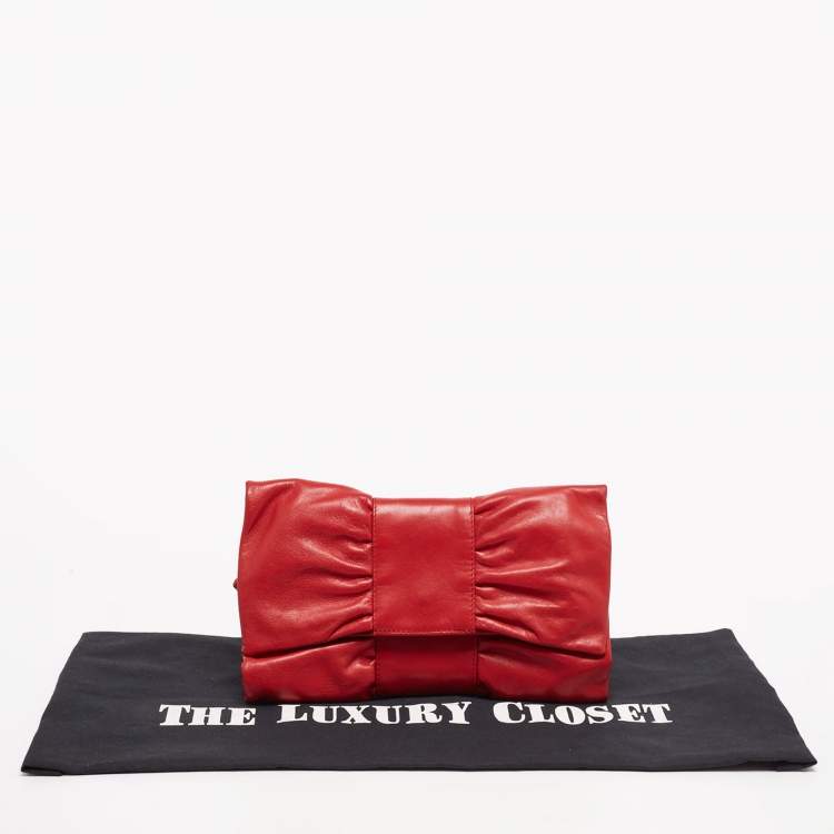 Pre Owned Furla Red Leather Bow Clutch