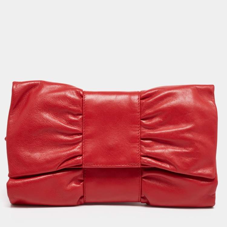 Pre Owned Furla Red Leather Bow Clutch