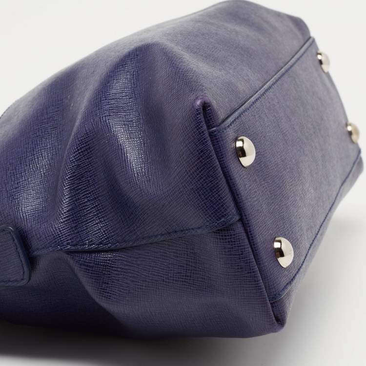 Pre Owned Furla Navy Blue Leather Logo Satchel