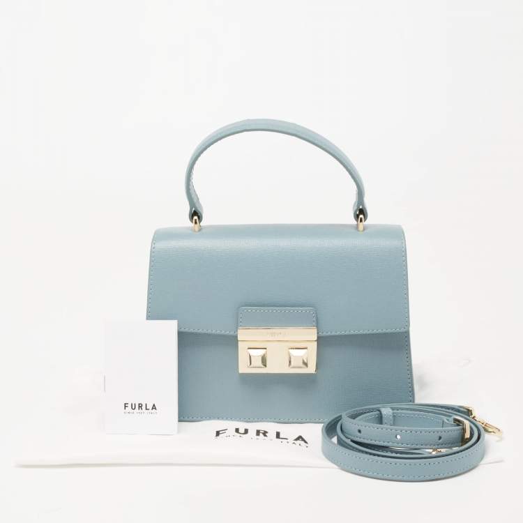 Pre Owned Furla Light Blue Leather Bella Top Handle Bag