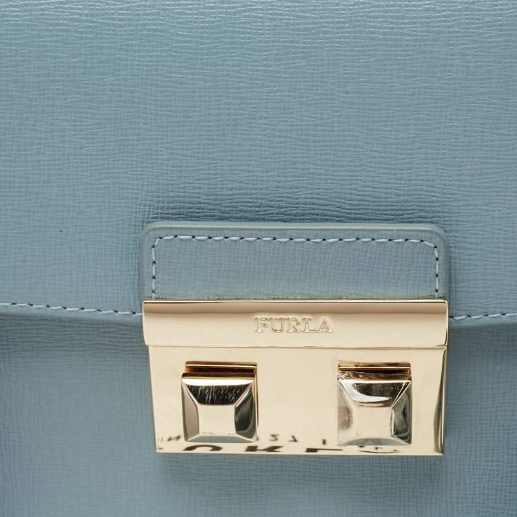 Pre Owned Furla Light Blue Leather Bella Top Handle Bag
