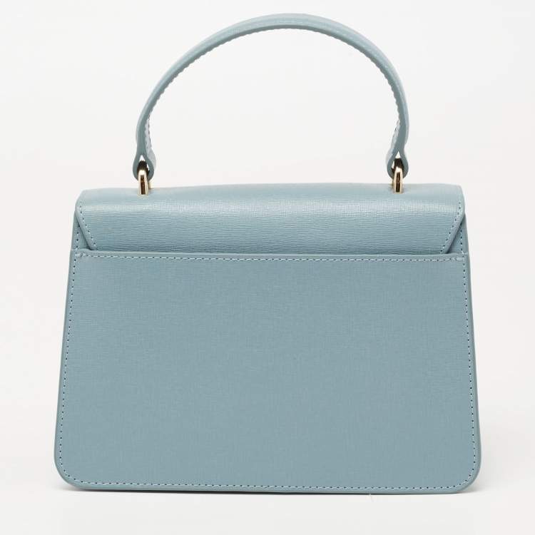Pre Owned Furla Light Blue Leather Bella Top Handle Bag