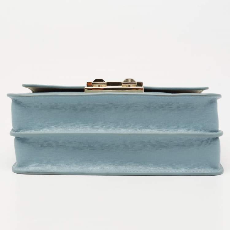 Pre Owned Furla Light Blue Leather Bella Top Handle Bag