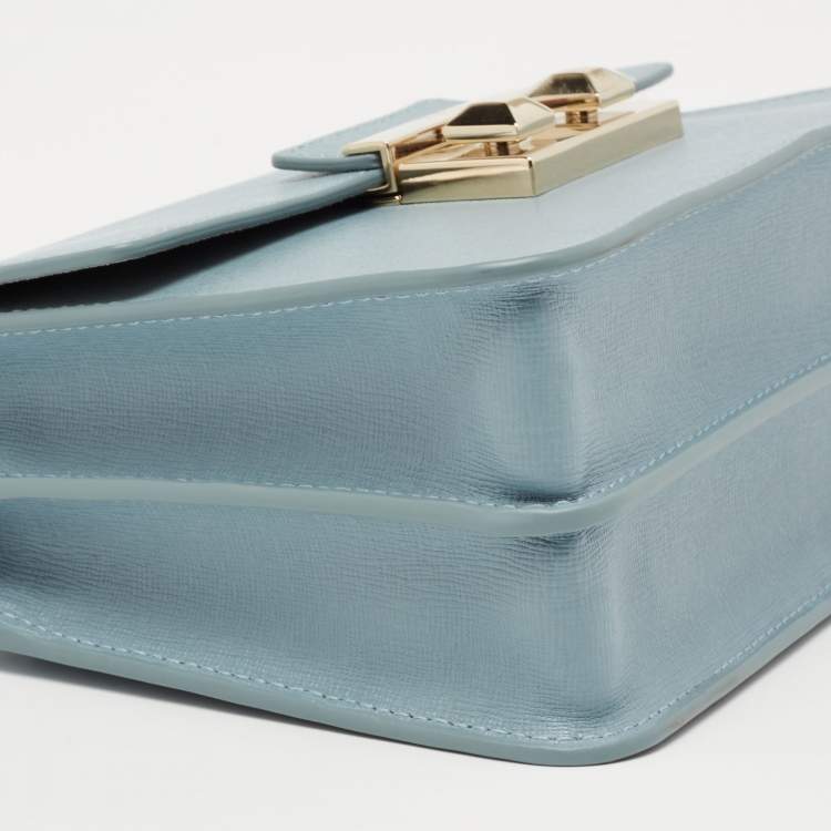 Pre Owned Furla Light Blue Leather Bella Top Handle Bag