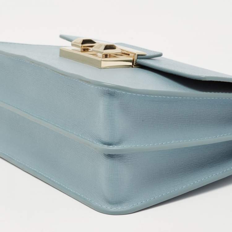 Pre Owned Furla Light Blue Leather Bella Top Handle Bag