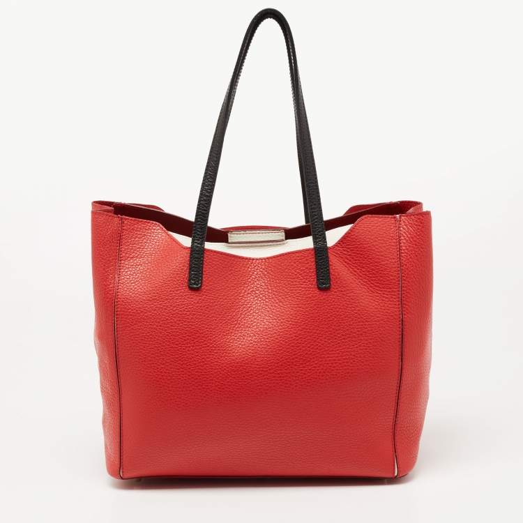 Pre Owned Furla Red/Black Soft Leather Fantasia Snap Tote
