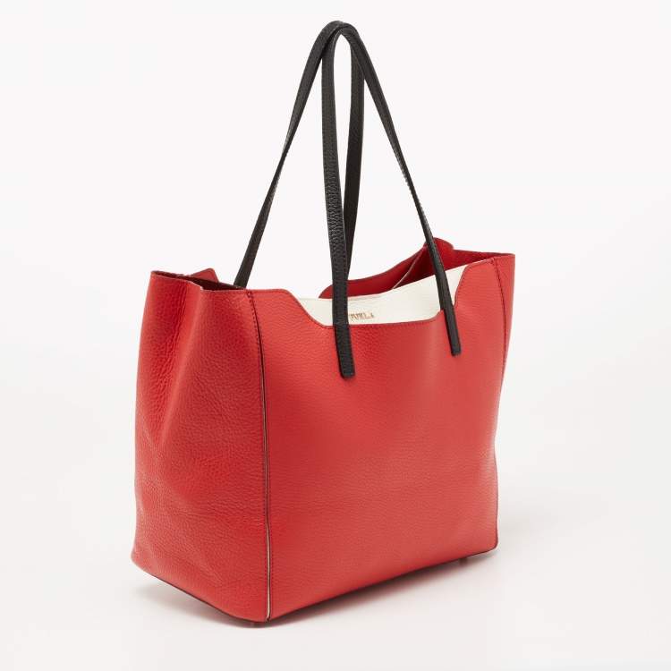 Pre Owned Furla Red/Black Soft Leather Fantasia Snap Tote