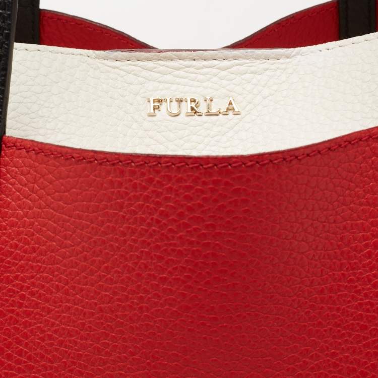 Pre Owned Furla Red/Black Soft Leather Fantasia Snap Tote