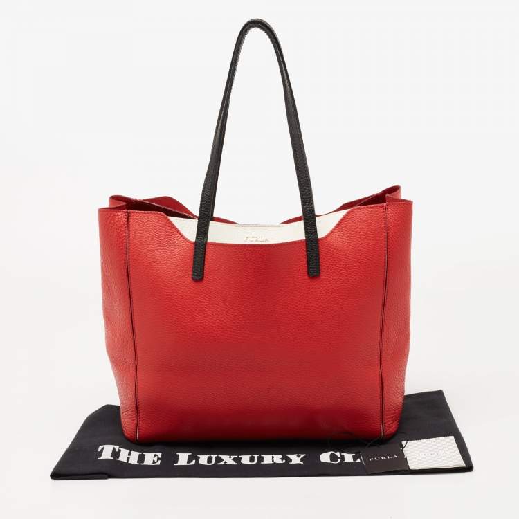 Pre Owned Furla Red/Black Soft Leather Fantasia Snap Tote