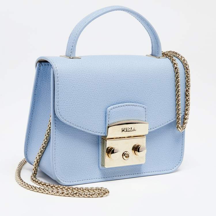 Pre Owned Furla Blue Leather Metropolis Top Handle Bag