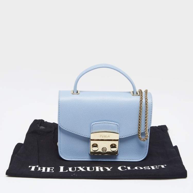 Pre Owned Furla Blue Leather Metropolis Top Handle Bag