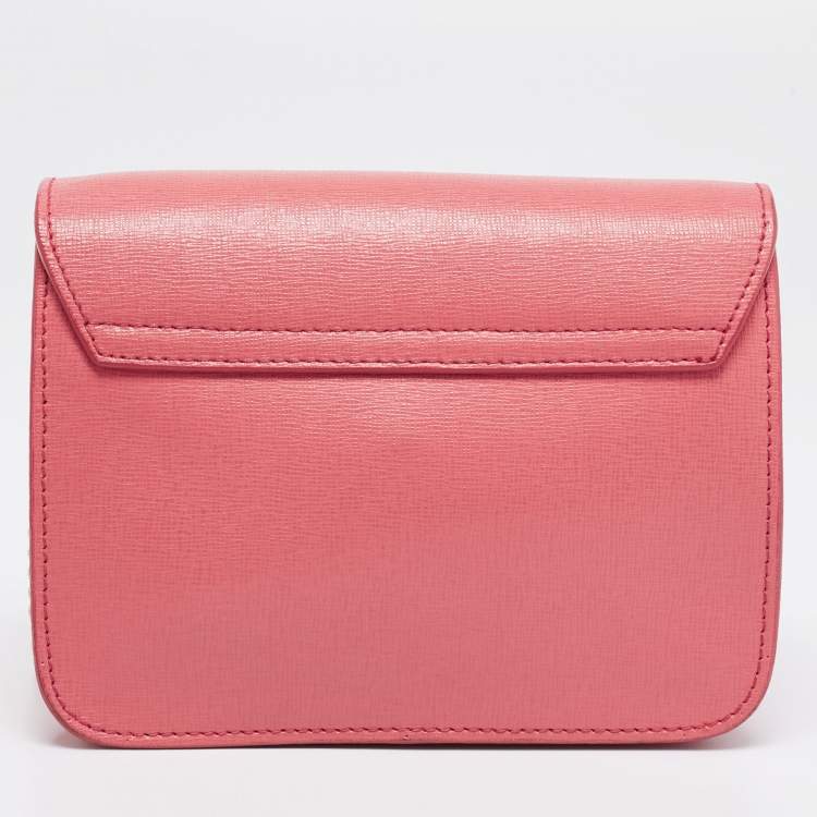 Pre Owned Furla Coral Pink Saffiano Leather Mini Metropolis Chain Shoulder Bag