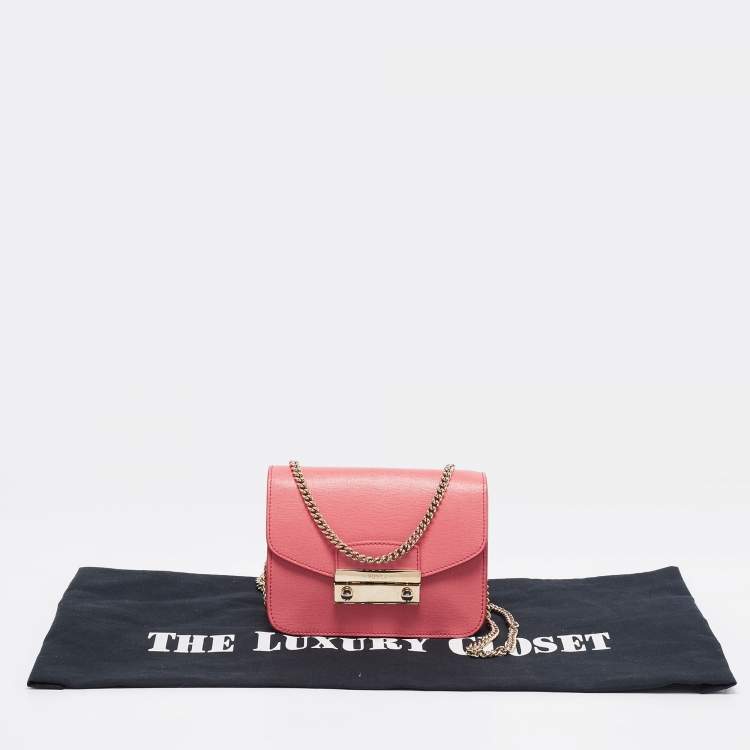 Pre Owned Furla Coral Pink Saffiano Leather Mini Metropolis Chain Shoulder Bag