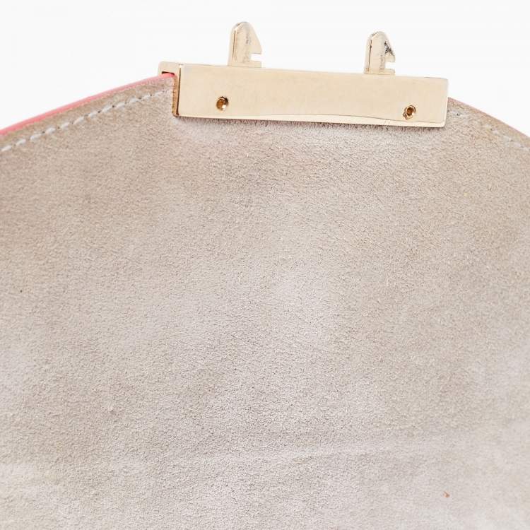 Pre Owned Furla Coral Pink Saffiano Leather Mini Metropolis Chain Shoulder Bag