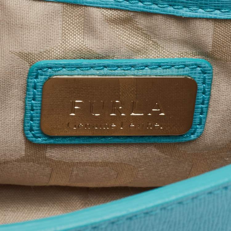 Pre Owned Furla Turquoise Leather Mini Metropolis Chain Crossbody Bag