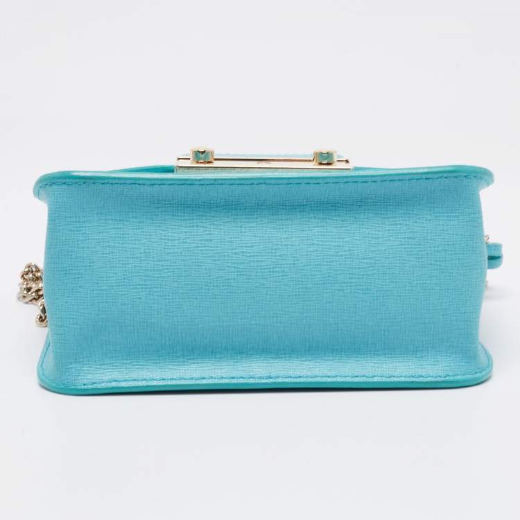Pre Owned Furla Turquoise Leather Mini Metropolis Chain Crossbody Bag