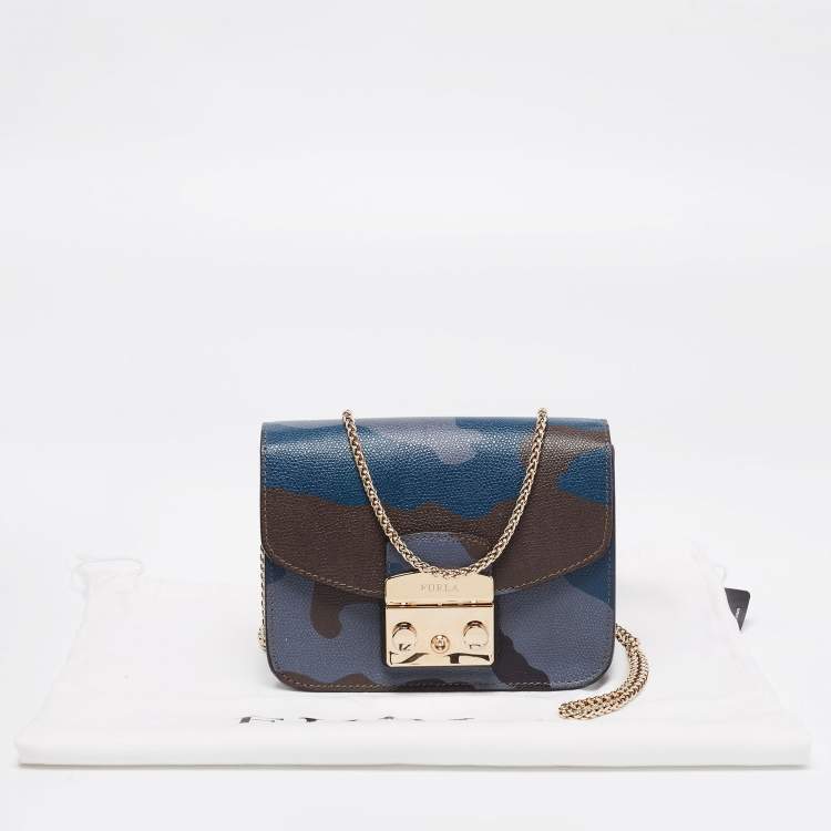 Pre Owned Furla Multicolor Camo Print Leather Mini Metropolis Chain Crossbody Bag