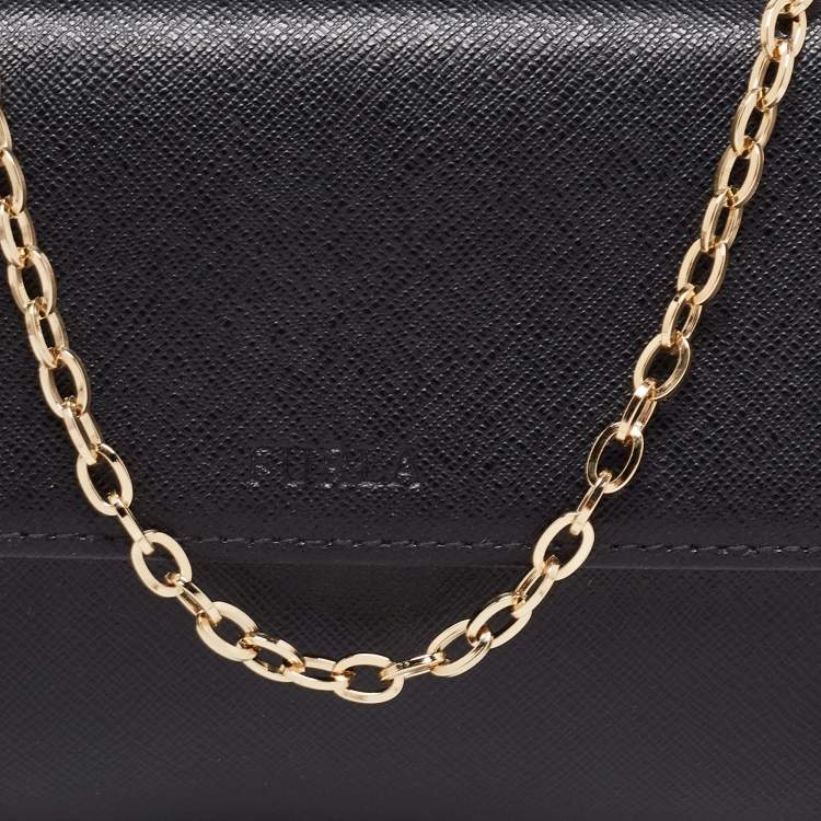 Pre Owned Furla Black Leather Wallet On Chain