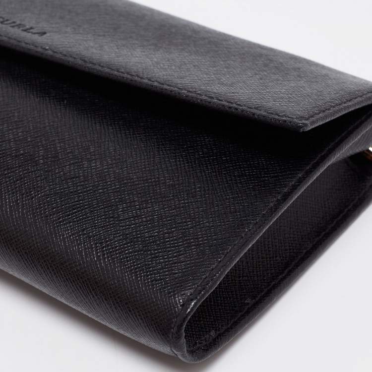Pre Owned Furla Black Leather Wallet On Chain