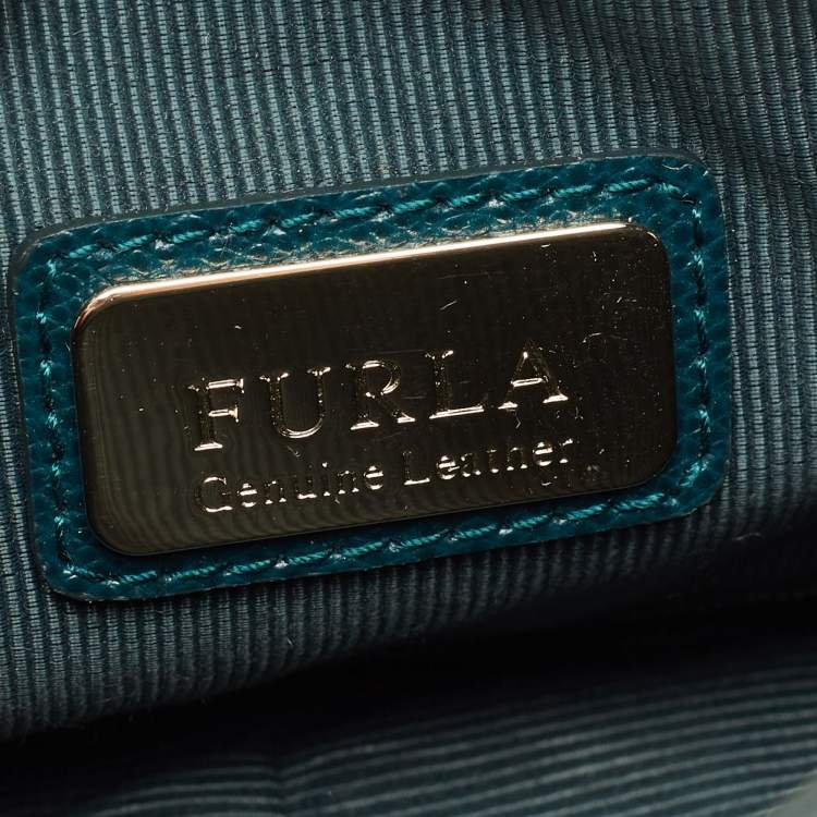 Pre Owned Furla Teal Blue Leather Mini Metropolis Chain Shoulder Bag
