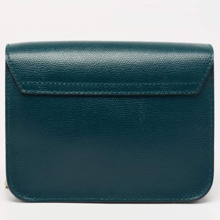Pre Owned Furla Teal Blue Leather Mini Metropolis Chain Shoulder Bag