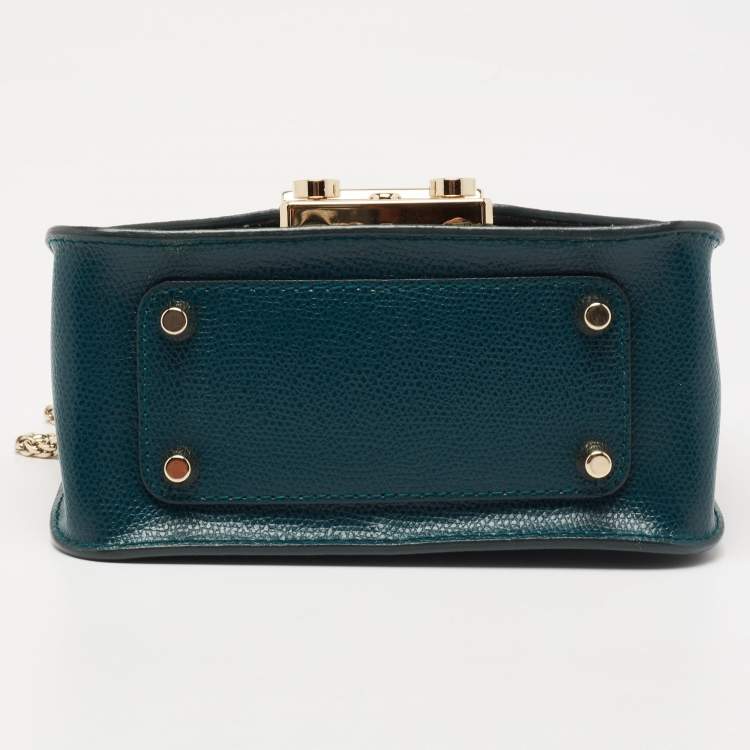 Pre Owned Furla Teal Blue Leather Mini Metropolis Chain Shoulder Bag