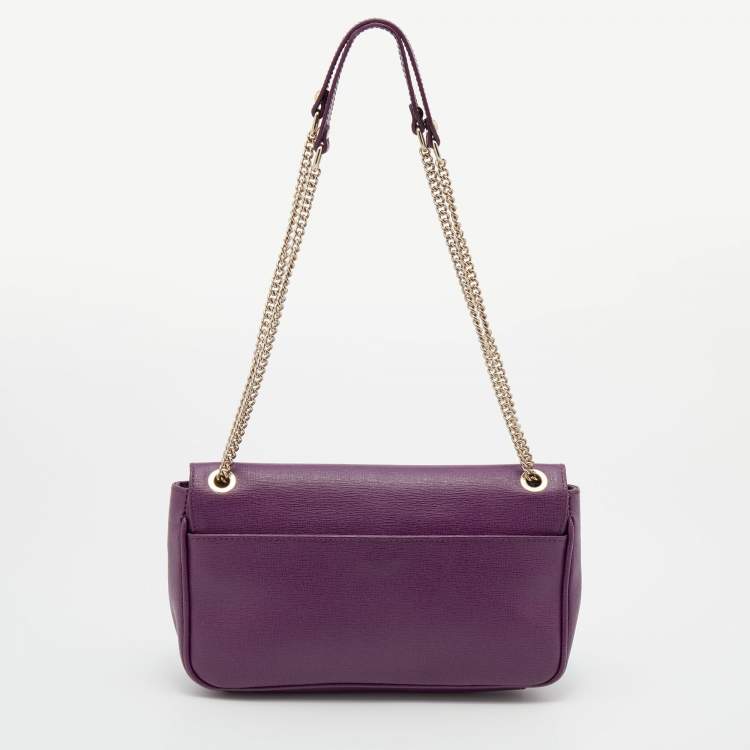 Pre Owned Furla Purple Leather Julia Chain Shoulder Bag