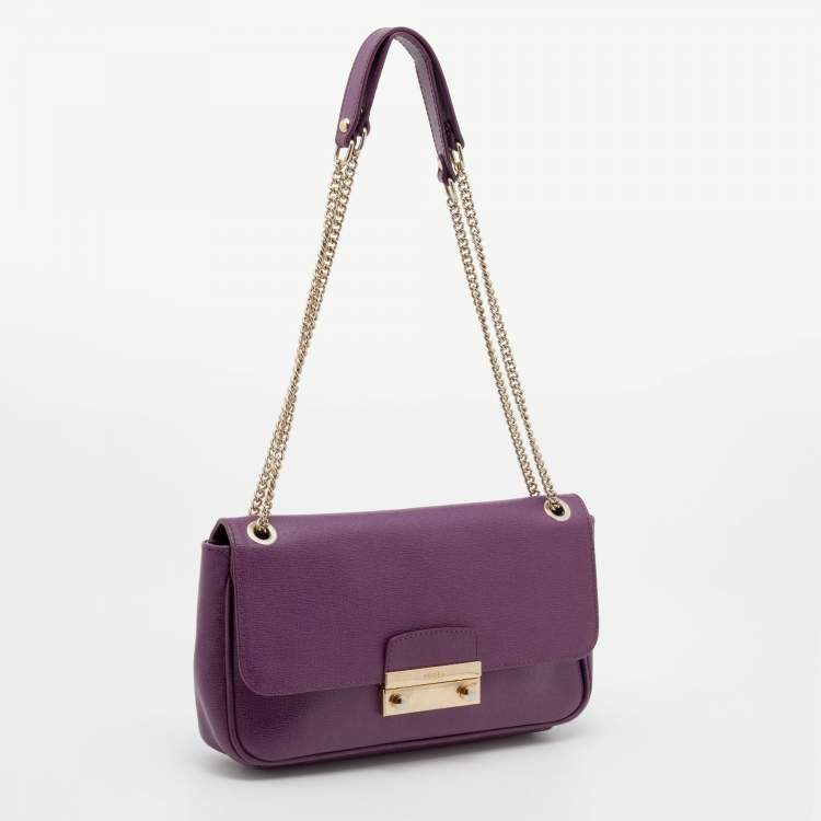 Pre Owned Furla Purple Leather Julia Chain Shoulder Bag