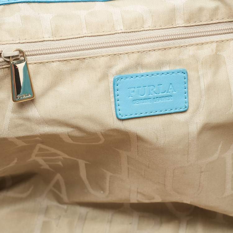 Pre Owned Furla Sky Blue Leather Snap Tote