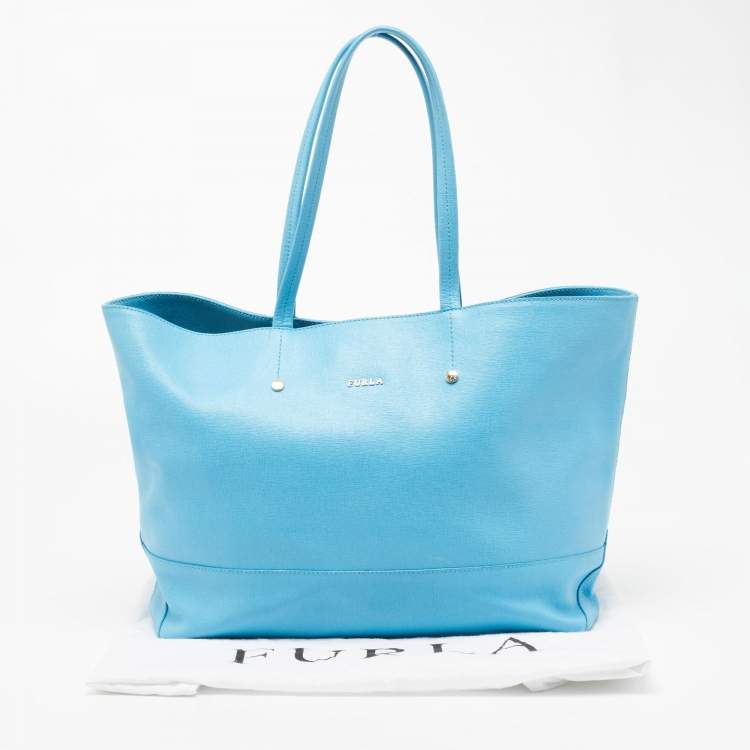 Pre Owned Furla Sky Blue Leather Snap Tote