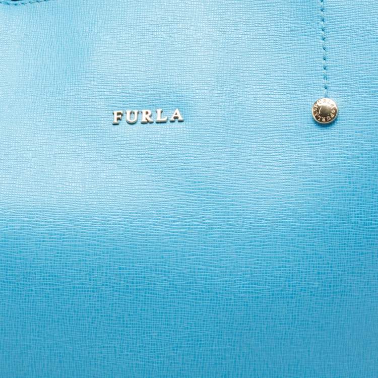 Pre Owned Furla Sky Blue Leather Snap Tote