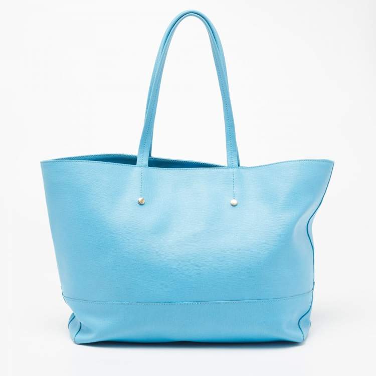 Pre Owned Furla Sky Blue Leather Snap Tote